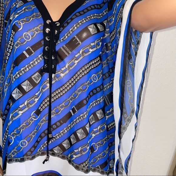 Michael Kors Chain Print Poncho Top MICHAEL Michael Kors blue and black - Picture 8 of 11
